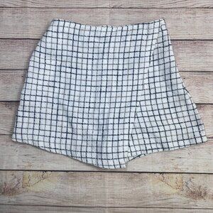 Abercrombie & Fitch Tweed Skort Size XS White Black Grid Check High Waist Lined